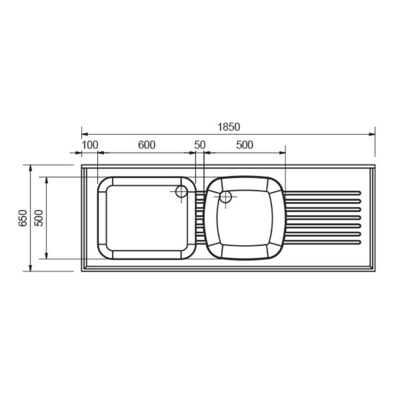 Picture of S1P1 Left Hand DBL Bowl Preparation Sink 1850mm